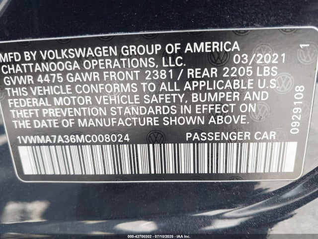 Volkswagen Passat 2021 1VWMA7A36MC008024 Image 9