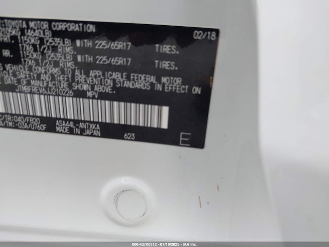 JTMBFREV6JJ210226 Toyota 2ar-fe