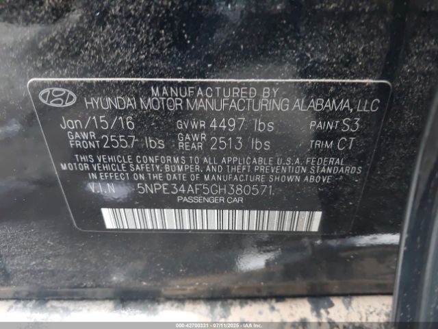 2016 HYUNDAI SONATA 5NPE34AF5GH380571 Photo 8