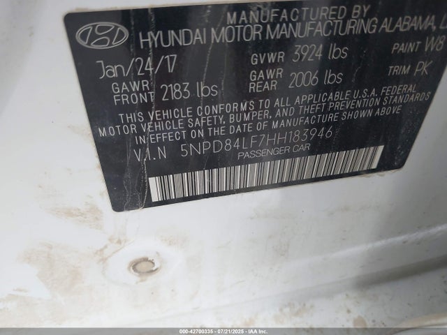 5NPD84LF7HH183946 Hyundai Elantra