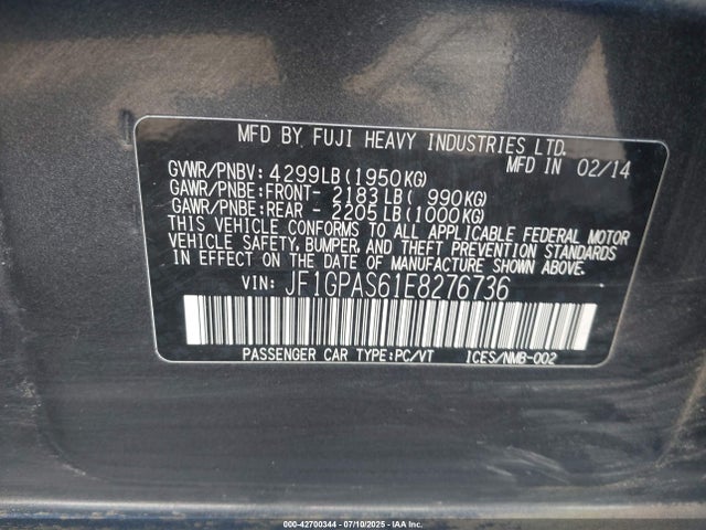 Subaru Impreza 2014 JF1GPAS61E8276736 Image 9