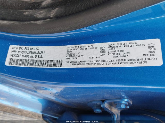 RAM 1500 2022 1C6SRFJM3NN104261 Image 9