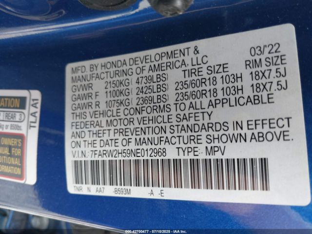 2022 HONDA CR-V 7FARW2H59NE012968 Photo 8