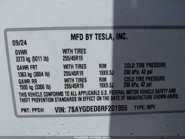 2024 TESLA MODEL Y 7SAYGDED8RF201955 Photo 8