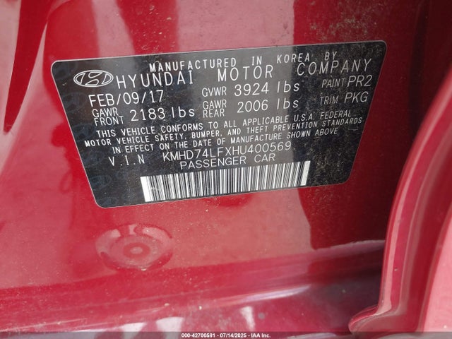 KMHD74LFXHU400569 Hyundai 2017