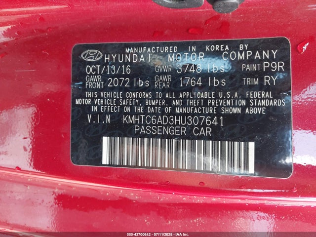 KMHTC6AD3HU307641 Hyundai gdi gamma