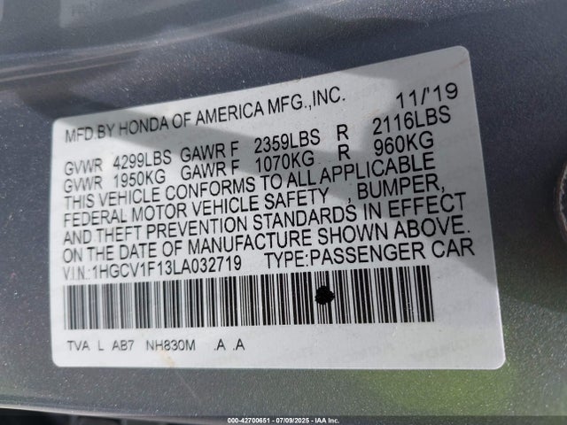 1HGCV1F13LA032719 Honda l15be