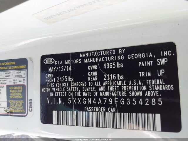 5XXGN4A79FG354285 KIA dohc gdi theta ii