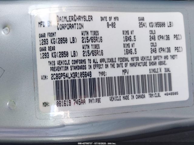 2003 CHRYSLER TOWN & COUNTRY 2C8GP54LX3R105648 Photo 8