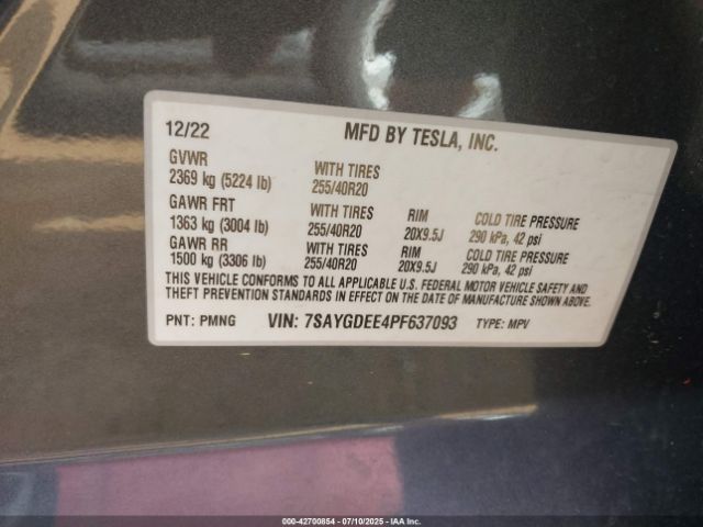 2023 TESLA MODEL Y 7SAYGDEE4PF637093 Photo 8