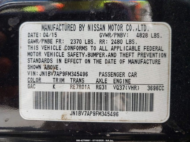 JN1BV7AP9FM345496 Infiniti 2015