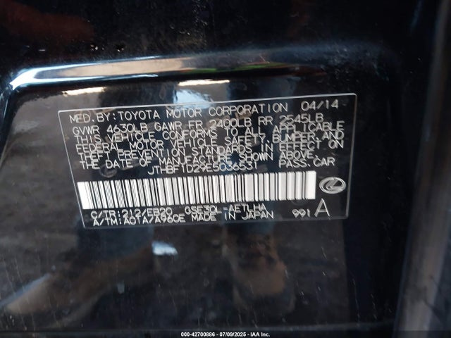 Lexus 4gr-fse 2014 JTHBF1D29E5036531 Image 9