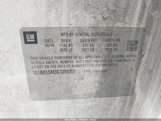 1G1BE5SM3G7288050 Chevrolet le2 - di: direct injection, alum, vvt, gen i, gmna