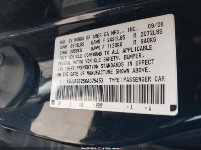 2006 ACURA TL 19UUA66256A075453 Photo 8