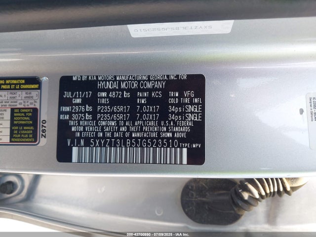 5XYZT3LB5JG523510 Hyundai gdi theta ii