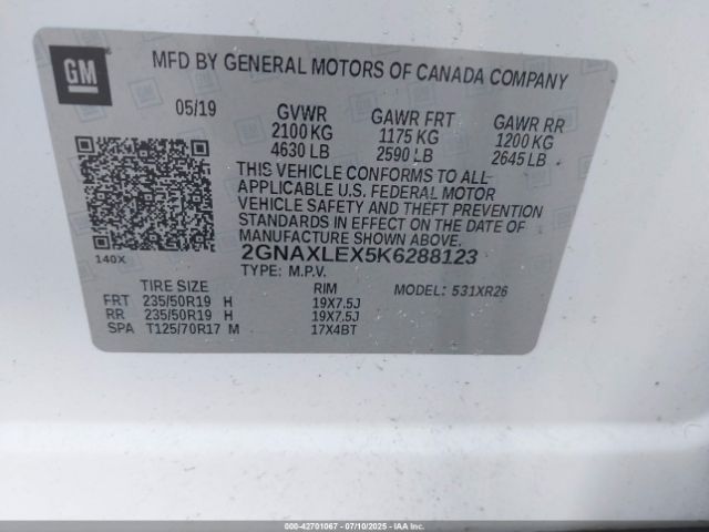 2019 CHEVROLET EQUINOX 2GNAXLEX5K6288123 Photo 8
