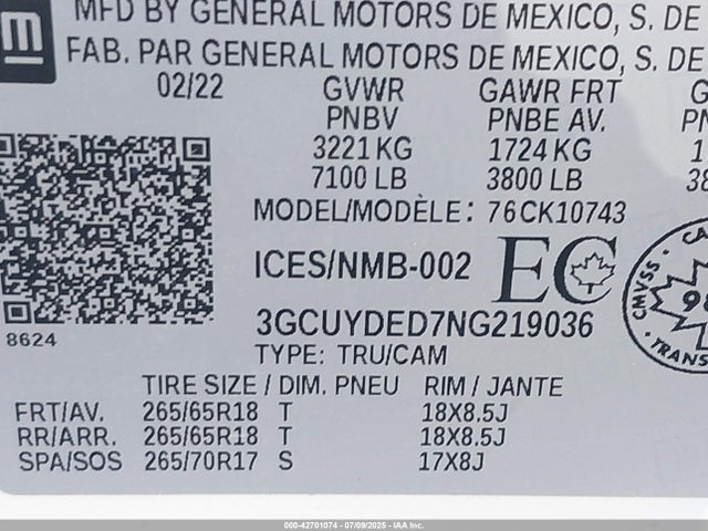 Chevrolet l84 2022 3GCUYDED7NG219036 Image 9