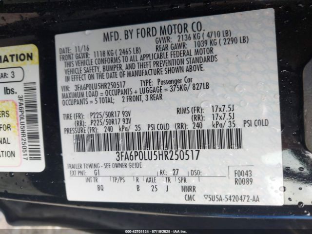 2017 FORD FUSION HYBRID 3FA6P0LU5HR250517 Photo 8