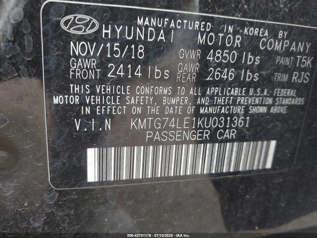 Genesis t-gdi lambda ii 2019 KMTG74LE1KU031361 Image 9