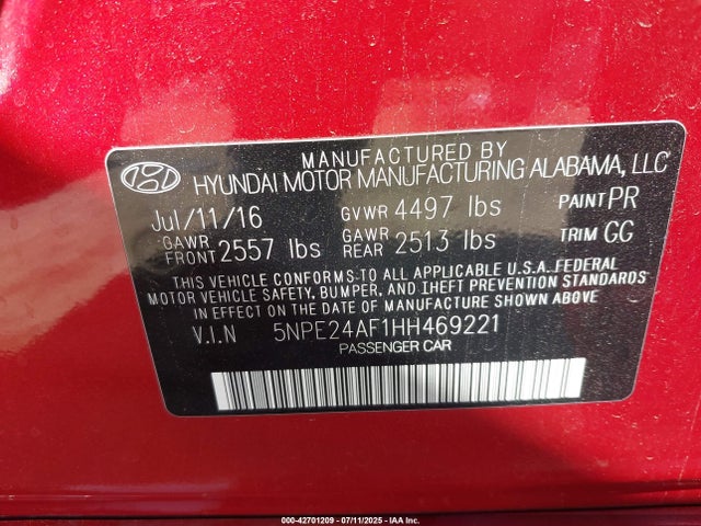 Hyundai Sonata 2017 5NPE24AF1HH469221 Image 9