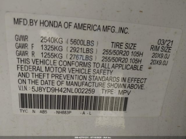 2022 ACURA MDX 5J8YD9H42NL002259 Photo 8