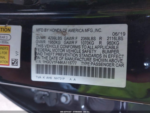 Honda ACCORD EX 2019 1HGCV1F44KA115777 Image 25