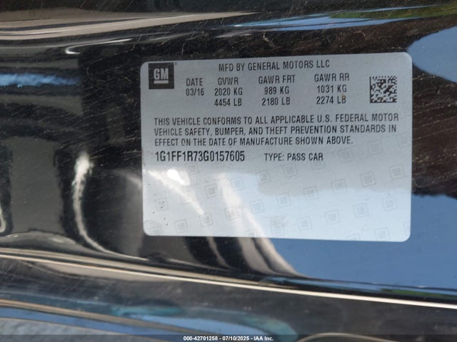 1G1FF1R73G0157605 Chevrolet lt1 - di, afm, vvt, ho, alum, gmna