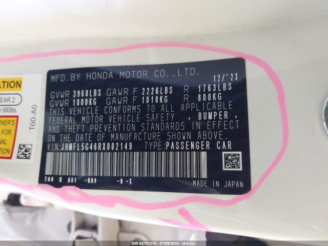 JHMFL5G46RX002149 Honda k20c1