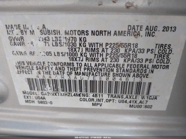 2014 MITSUBISHI OUTLANDER SPORT 4A4AR3AU7EE004613 Photo 8