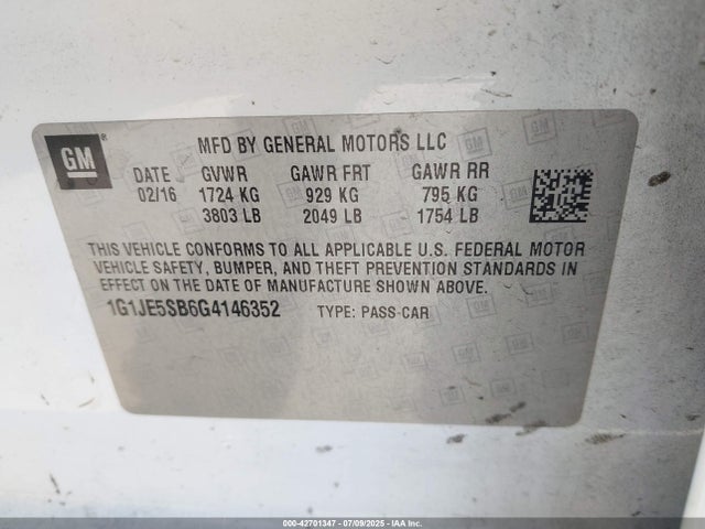 1G1JE5SB6G4146352 Chevrolet luv - vvt, alum, e85 max