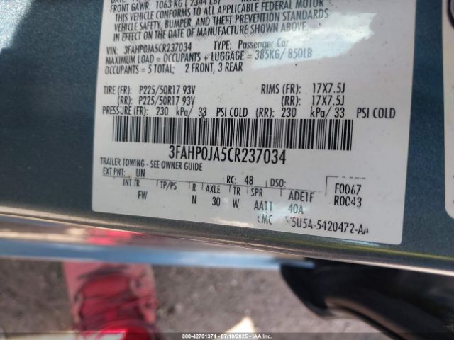 2012 FORD FUSION 3FAHP0JA5CR237034 Photo 8