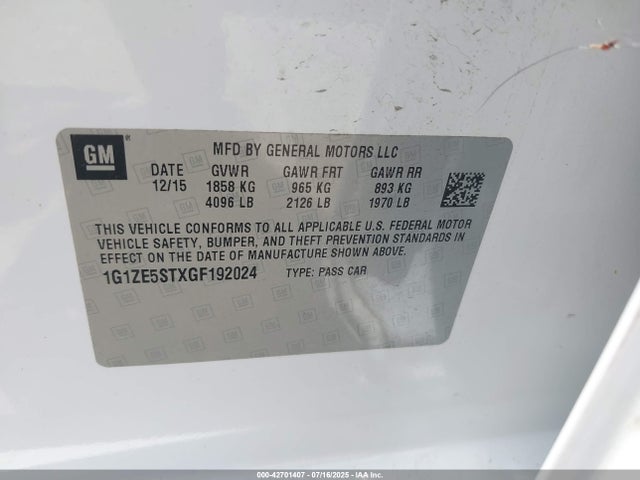 1G1ZE5STXGF192024 Chevrolet lfv - di: direct injection, vvt, gen1 gmna