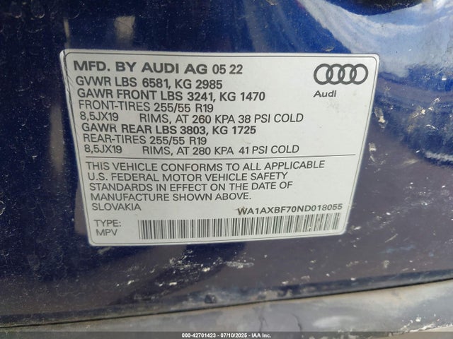 2022 AUDI Q7 WA1AXBF70ND018055 Photo 8