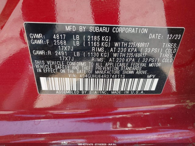 4S4GUHU64R3748113 Subaru na