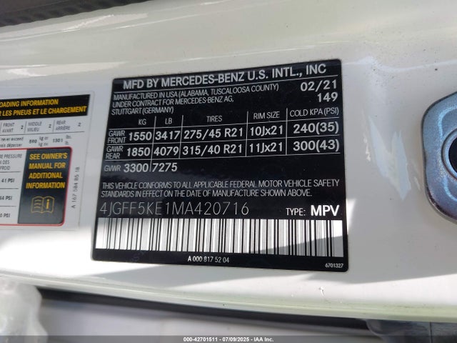 4JGFF5KE1MA420716 Mercedes-Benz m256