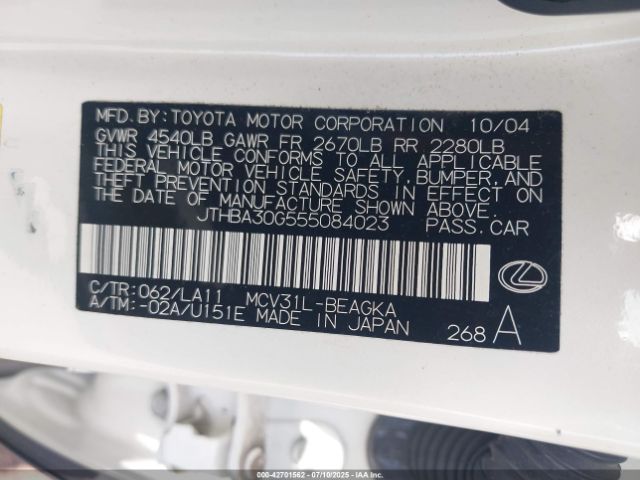 2005 LEXUS ES 330 JTHBA30G555084023 Photo 8