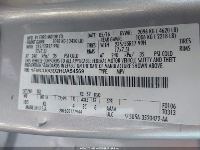 Ford ESCAPE SE 2017 1FMCU0GD2HUA54569 Image 9
