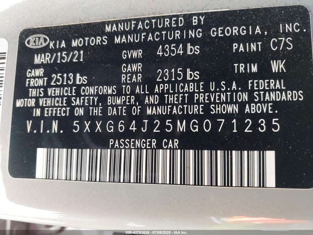 5XXG64J25MG071235 KIA t-gdi gamma ii