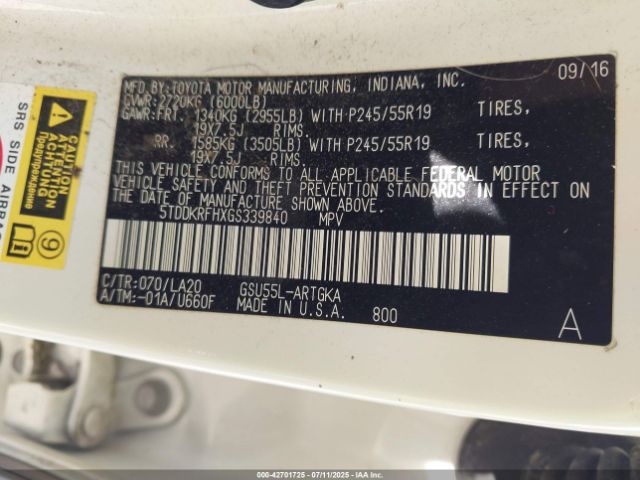 2016 TOYOTA HIGHLANDER 5TDDKRFHXGS339840 Photo 8