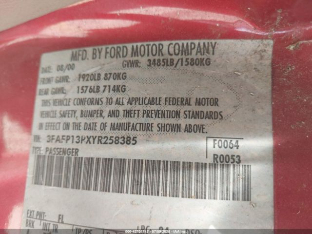 2000 FORD ESCORT 3FAFP13PXYR258385 Photo 8