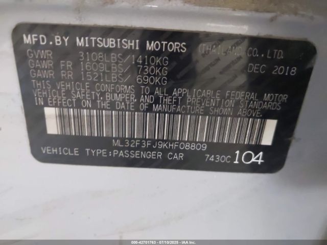 2019 MITSUBISHI MIRAGE G4 ML32F3FJ9KHF08809 Photo 8