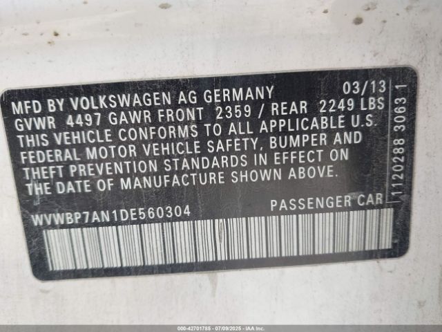 2013 VOLKSWAGEN CC WVWBP7AN1DE560304 Photo 8