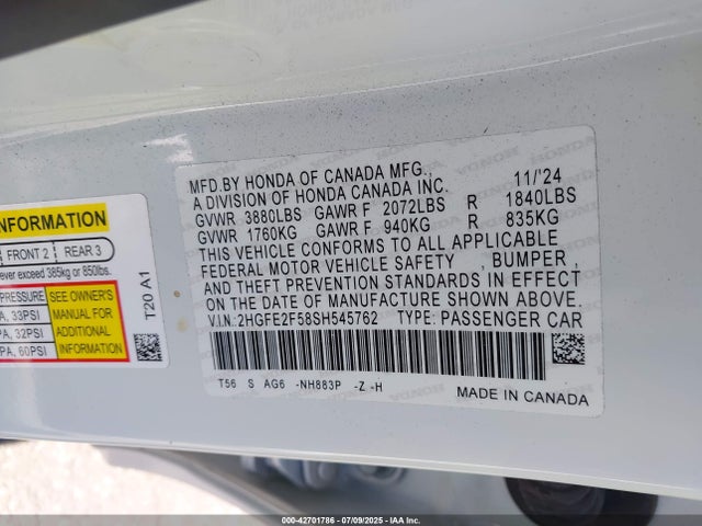 2HGFE2F58SH545762 Honda k20c9