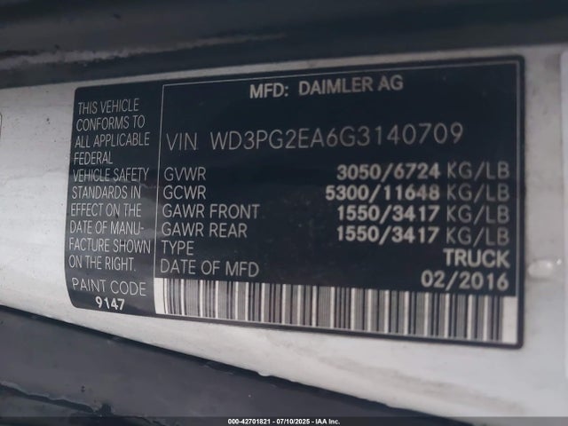 WD3PG2EA6G3140709 Mercedes-Benz Metris