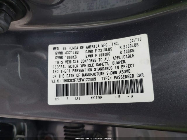 Honda k24w1 2015 1HGCR2F72FA122009 Image 9