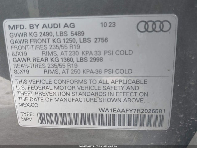 Audi 45 tfsi (2.0t) 2024 WA1EAAFY7R2026581 Image 9