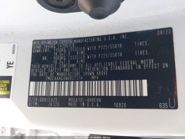 2022 TOYOTA COROLLA CROSS 7MUEAAAG4NV027314 Photo 8
