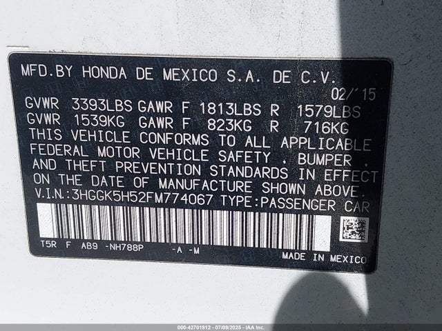 3HGGK5H52FM774067 Honda l15b1