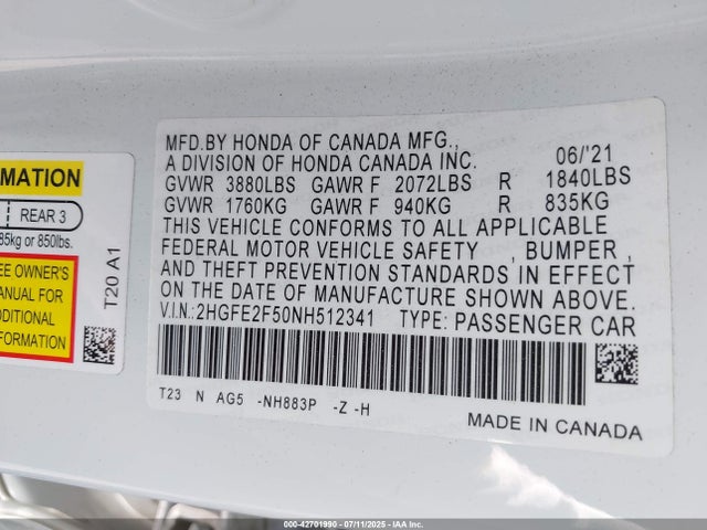 Honda k20c2 2022 2HGFE2F50NH512341 Image 9
