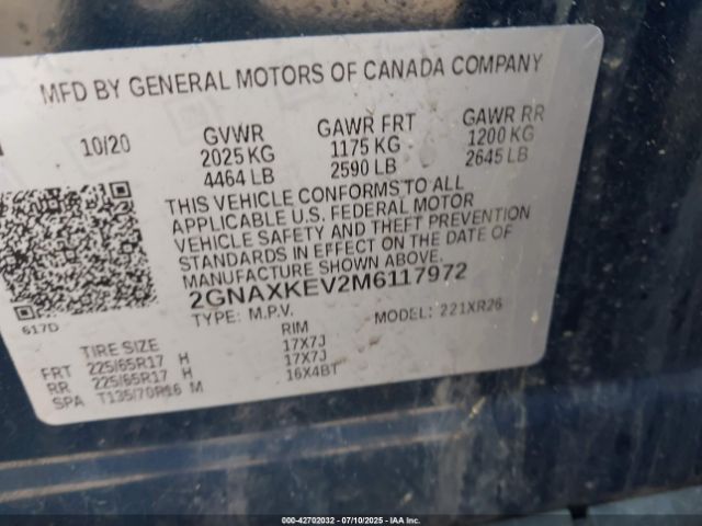 2021 CHEVROLET EQUINOX 2GNAXKEV2M6117972 Photo 8